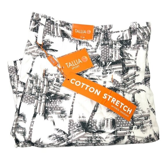 Tallia Mens Black White Tropical Palms Pockets Long Bermuda Shorts Sz 38 New - Picture 4 of 9